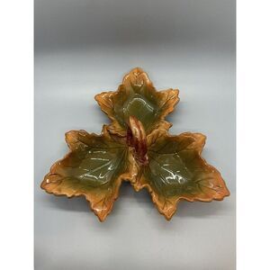 Russ Berrie Hand Painted Fall Leaves‎ Candy Dish Serving Dish